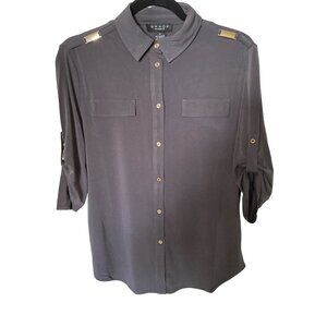 Grace Elements Womens Blouse Grey Roll Tab Sleeve Varies NWT